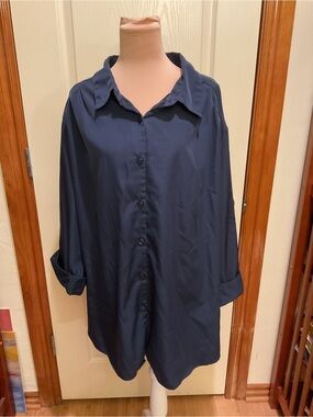 Only Necessities Navy 3/4 Cuffed Sleeved Blouse 3X 30W / 32W
